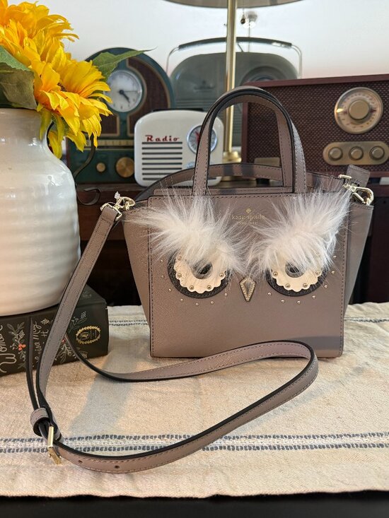 kate spade Handbags - NWT Kate Spade New York Owl Mini Satchel Crossbody |Taupe Leather | Rare Novelty